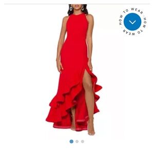 Red Asymmetrical Ruffled High Low Gown